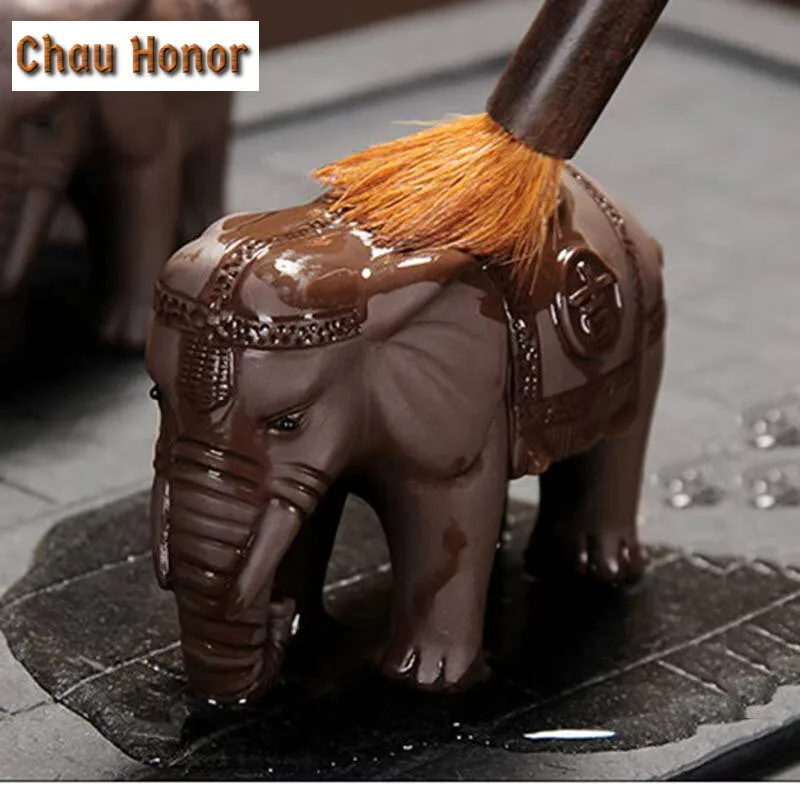 Purple Clay Elephant Tea Pets Auspicious Animal Crafts Creative Ceramic Small Figurines Teahouse Ornaments Home Decor Gifts