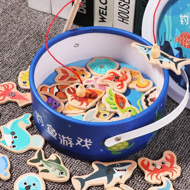 Wooden Montessori Catching Toys Funny Fine Motor Skill Fish Cognition Puzzle Toy Colorful Wooden Magnetic Fishing Game 5