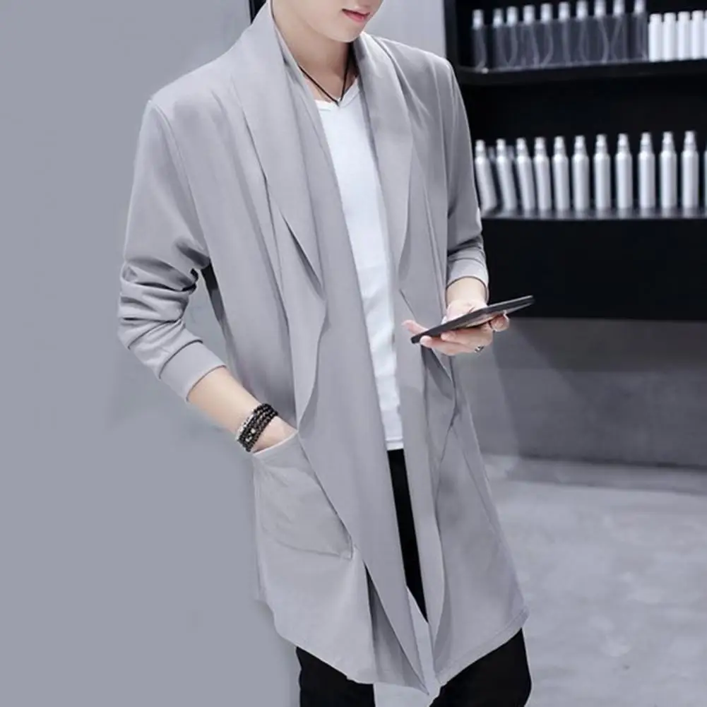 Slim Male Open Stitch Draping Overcoat Outwear Cloak for Daily Wear