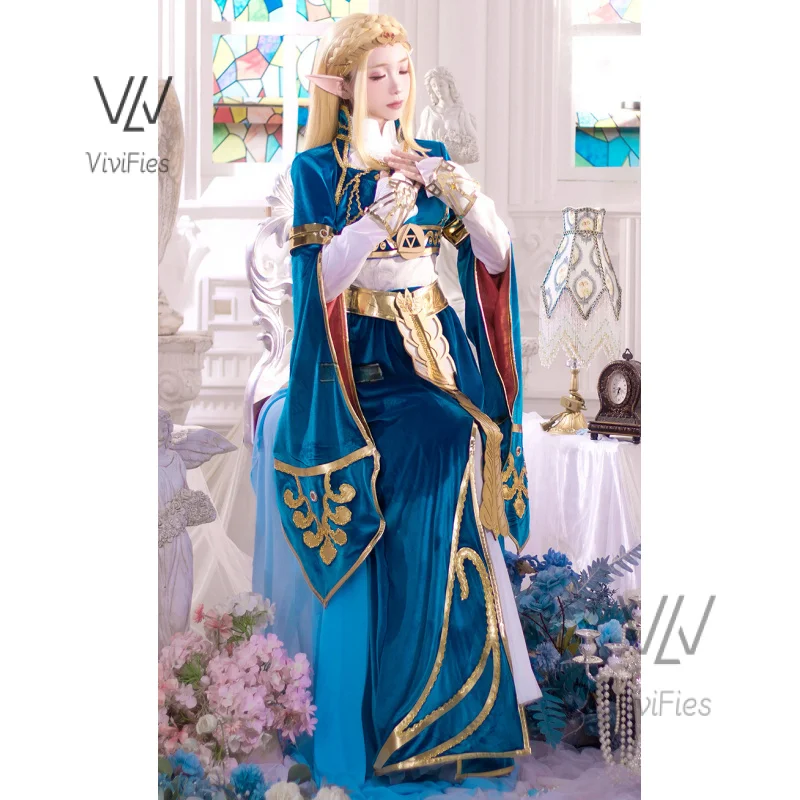 女性のための青いベルベットのコスプレ衣装,ドレス,トップ
