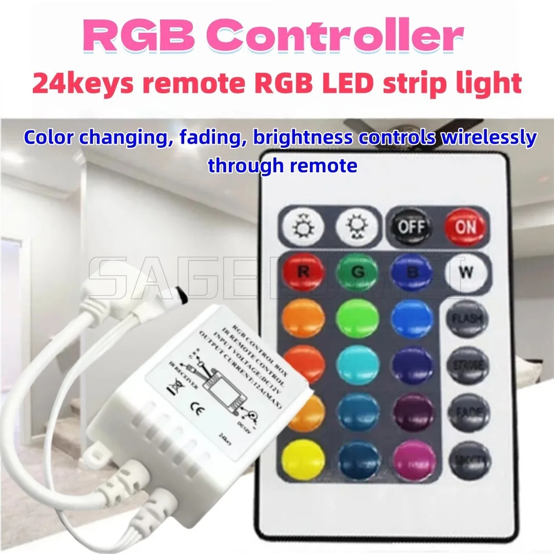 RGB LED Strip Controller 2 Amp Per Channel, IR Remote Control 24 Keys