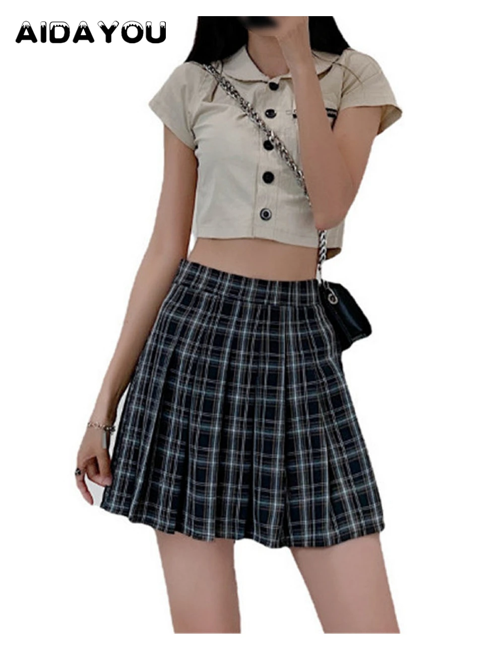 

Womens' Girls' High Waist Mini Plaid School Uniform Pleated Skater Tennis Skirt with Lining Shorts