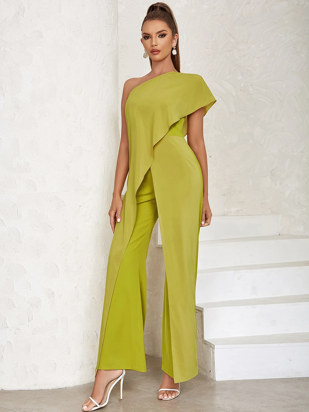 Women Rompers One Shoulder High Waist Loose Type Deep Crotch Oblique Neck Off Shoulder Summer Women Jumpsuit Banquet Clothes