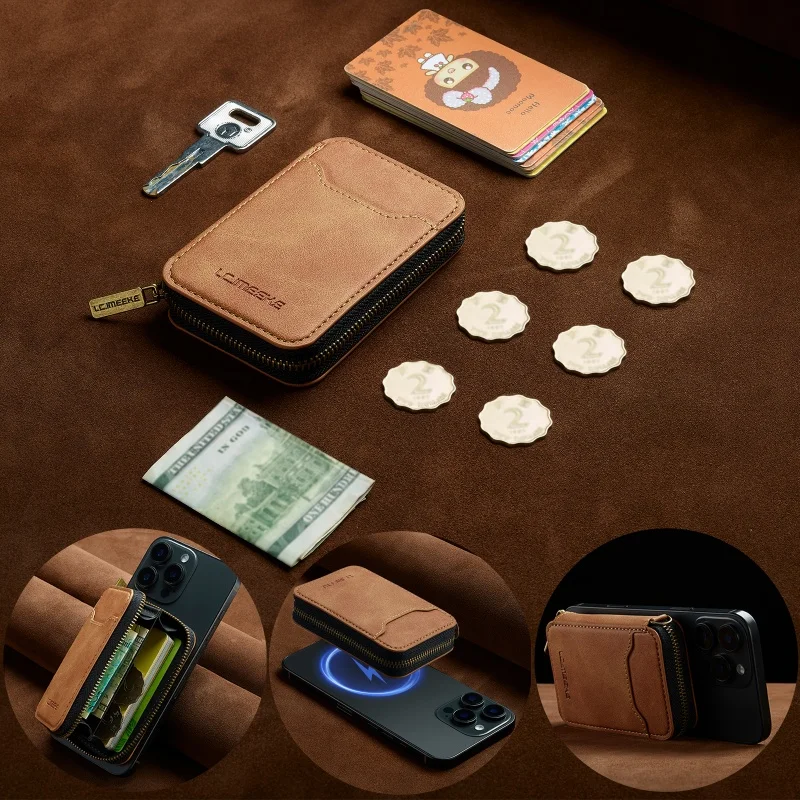 Premium RFID Shielded Magnetic Zipper Wallet in Synthetic Leather – Elegant Phone & Card Holder, Compact Design, Perfect Gift