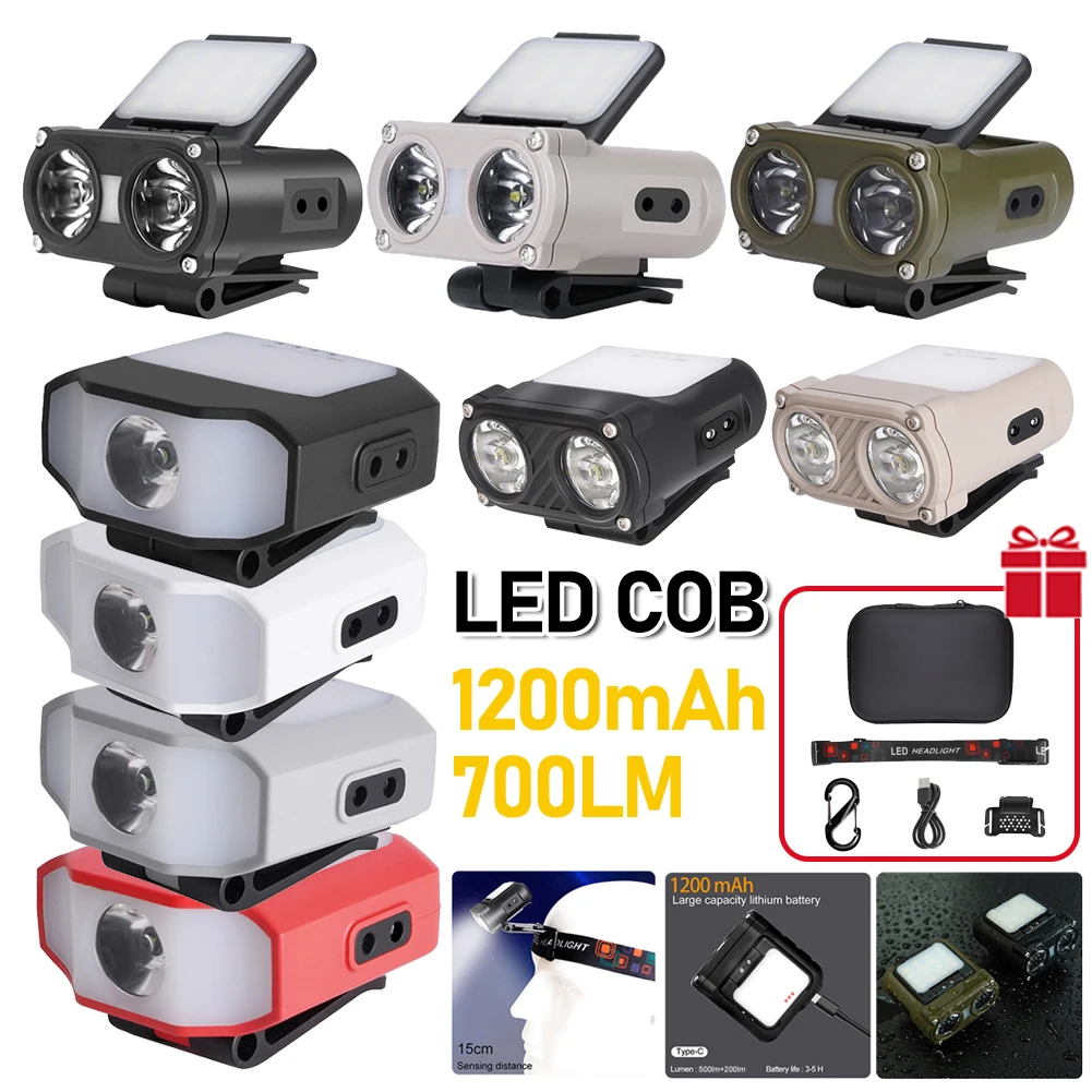 1200mAh Mini Cap Clip Headlamp 700LM TYPE-C Rechargeable Induction LED Light Waterproof LED Sensor Headlight Outdoor Lighting