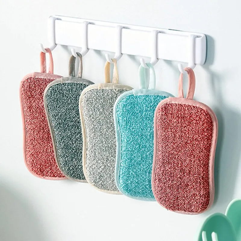 5Pcs Super Absorbent Microfiber Double Sided Scrub Sponge for Dishwashing Kitchen Bathroom Clean Cloth Eraser 5