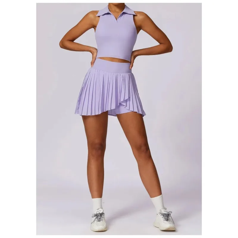 al casual pleated sports short skirt women fake two quick-drying tennis culottes anti-slip fitness short skirt