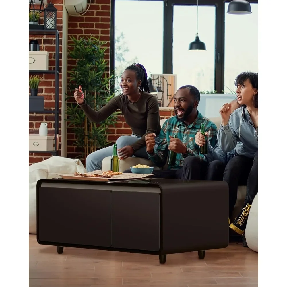 Smart Coffee Table, Living Room Table with Built in Fridge, 23" D x 41.5" W x 18.1" H, Smart Table with 10W Wireless Charging 5