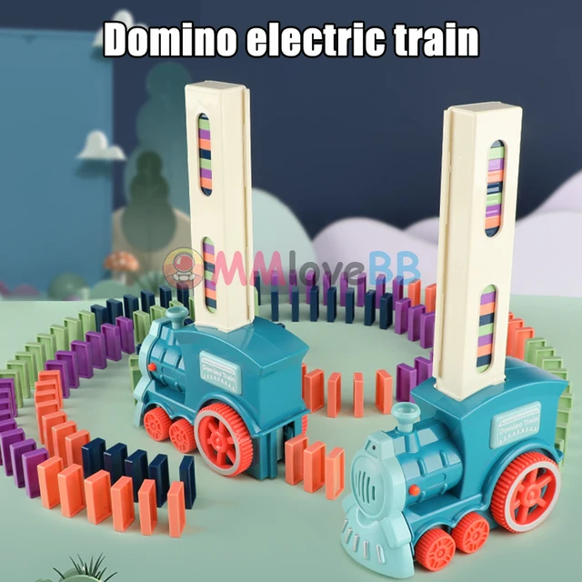 Kids Electric Domino Train Car Set Sound & Light Automatic Laying Dominoes Brick Blocks Game Educational DIY Toy Gift 2
