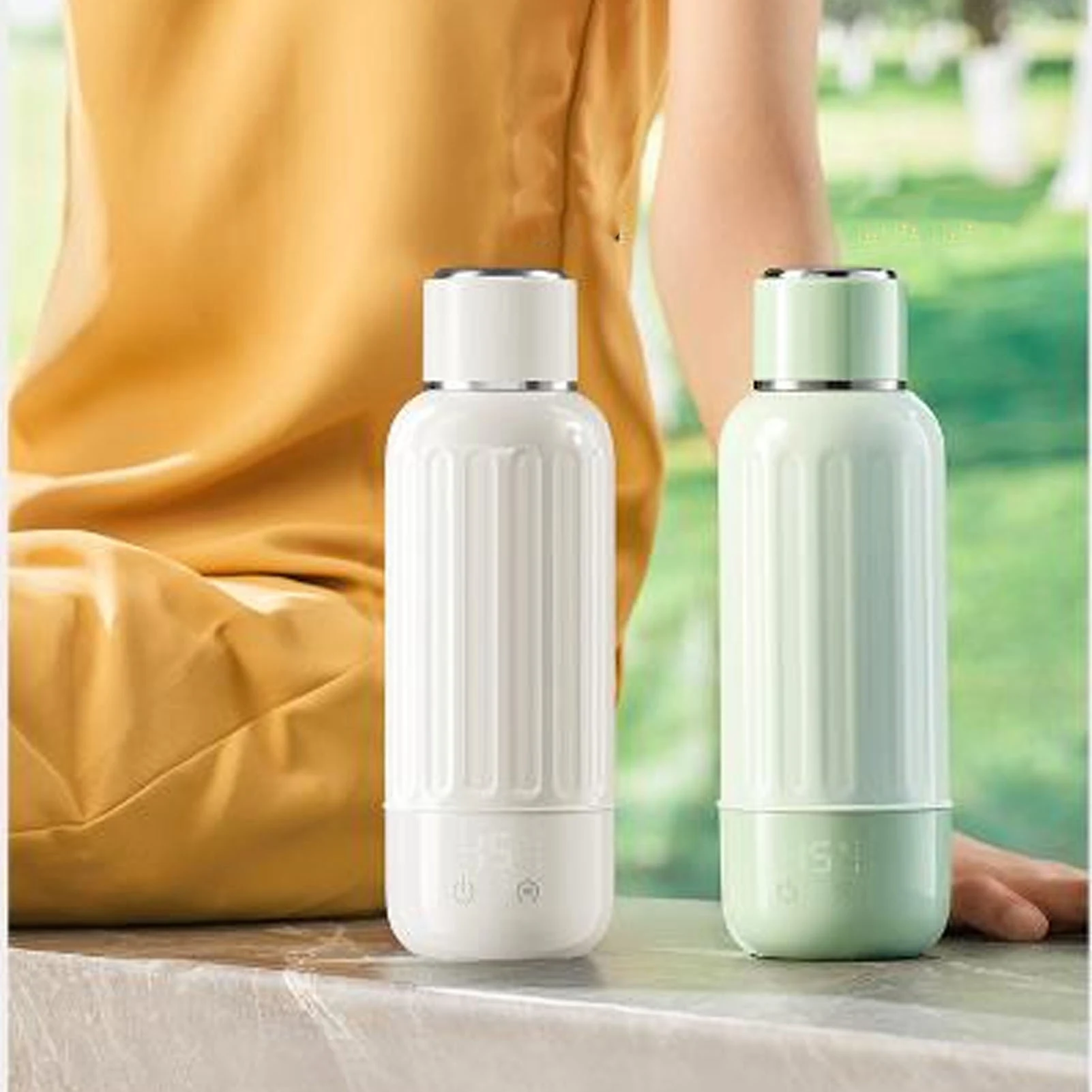 휴대용 소형 주전자 500ml 녹방지 내열 5단계 온도 설정 휴대용 전기 주전자 캠핑용 휴대용 히터 컵