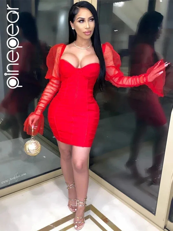 ワンピース perverze see-through mini dress RedMeshMiniDressCurveIllusionS