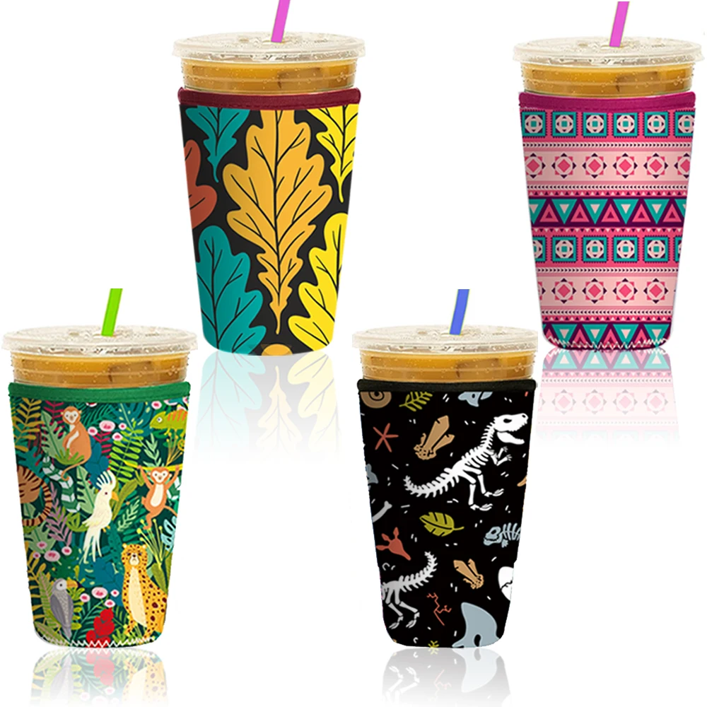 Reusable Iced Coffee Sleeves Suitable for 16-32oz Printed Pattern Neoprene Cup Cover Heat Preservation Iced Coffee Sleeves