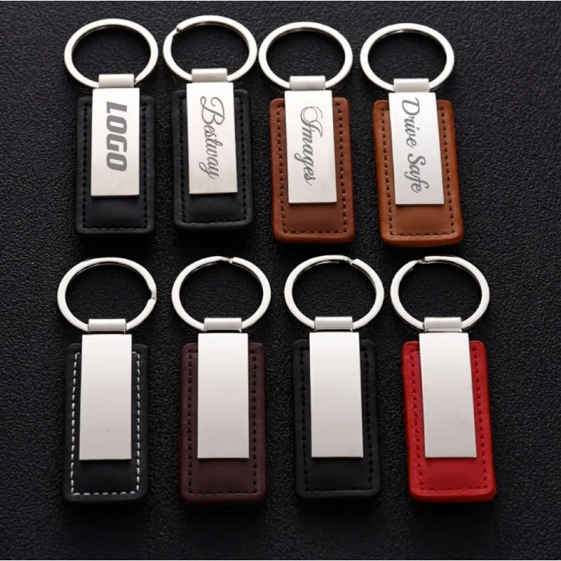 Customized PU Leather Keychain For Men And Women Metal Car Logo Key Chain Pendant Gift Laser Engraving Retro Vintage Keyring