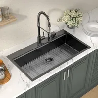 33 Inch Black Drop In Kitchen Sink   Worktation Kitchen Sinks Handmade Deep Basin With Cutting Board, 33"x19"x10" 1