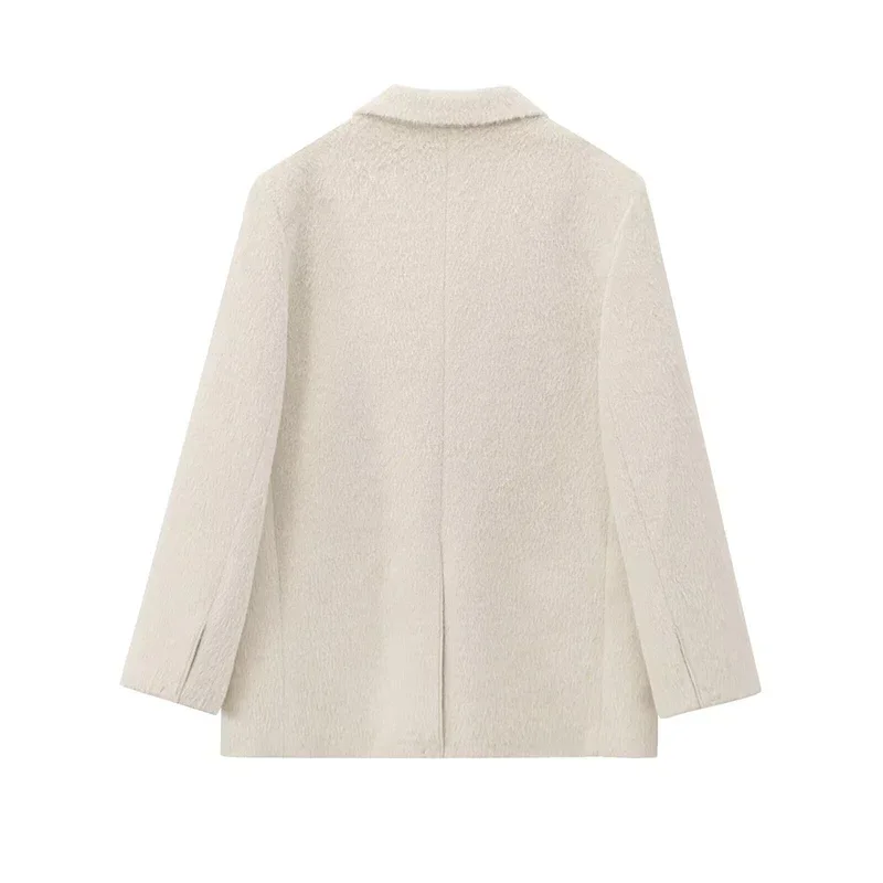 White Mohair Blazer Coat Women Loose Lapel Single-breasted Long Sleeve Thick Warm Jackets 2025 New Office Lady Street Outerwear 23 White Mohair Blazer Coat Women Loose Lapel Single-breasted Long Sleeve Thick Warm Jackets 2025 New Office Lady Street Outerwear