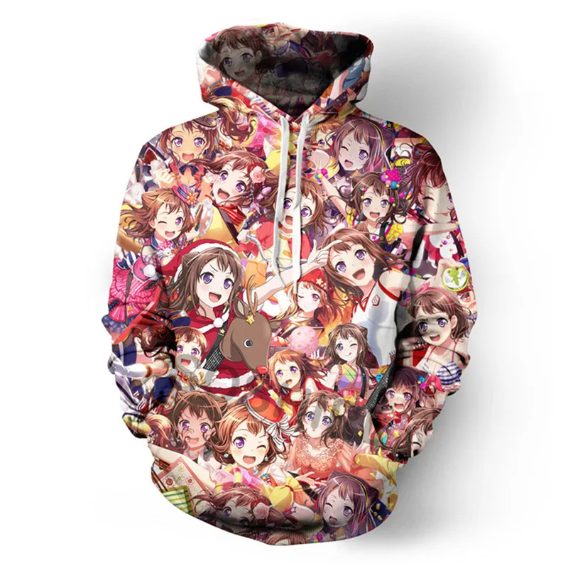 

SOSHIRL Happy Girl Anime Hoodies Unisex Hooded Sweatshirt Harajuku Kawaii Toyama Kasumi Pullovers Hip Hop Streetwear Winter Top