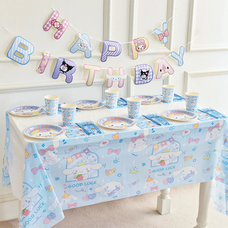 Kawaii Sanrio Kuromi KT cat birthday decoration scene layout disposable tableware tablecloth party atmosphere