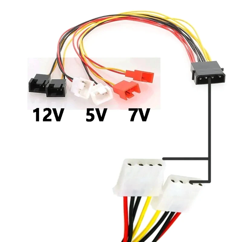 4핀 몰렉스에서 3핀/4핀 팬 어댑터 12V 7V 5V PC 팬 어댑터 컴퓨터 PC 케이스 팬 24BB용 4핀 몰렉스 분배기 슬리브 케이블