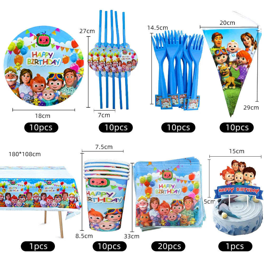 COCOMELON TABLE COVER Birthday Party Decoration SUPPLIES BALLOON CUP PLATE