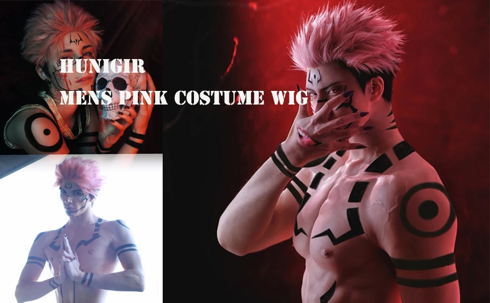 mens pink wig short pink anime wig pink black wig mens costume wig