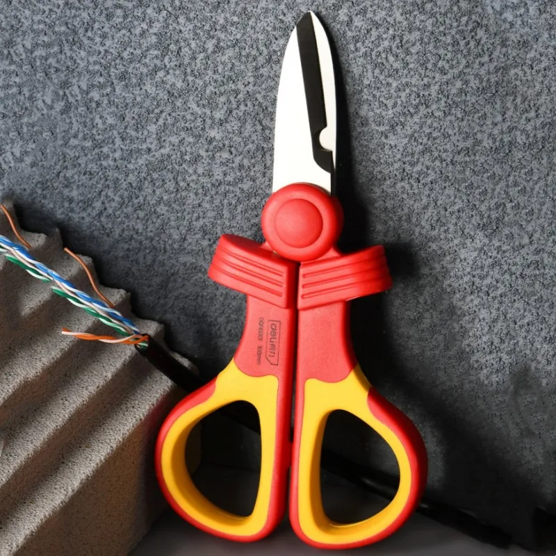 Deli VDE Electrician Scissors 1000V Insulated Cable Cutter Wire Curved Stainless Nippers Household Shears Crimping Tool Scissors 5