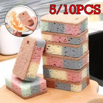 5/10PCS Kitchen Cleaning Sponge Wood Pulp Cotton Dishwashing Sponge Scouring Pad Reusable Sponge Eraser Kitchen Cleaning Tools 1