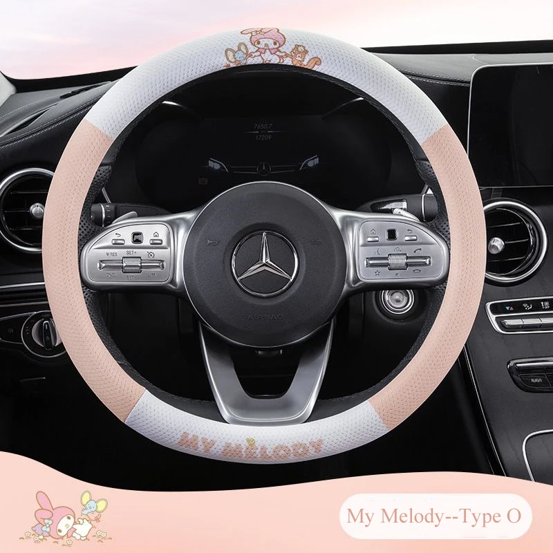 Sanrio Hello Kitty Woman Car Steering Wheel Cover Four Seasons Universal  38cm Summer Cartoon Non-slip Car Handle Cover