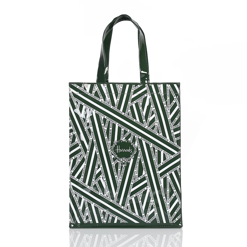 thumbnail image 1 of Bolso de compras de PVC con rayas verdes para mujer, bolso de hombro elegante y reutilizable, bolso de mano informal para el trabajo, 1 of 5