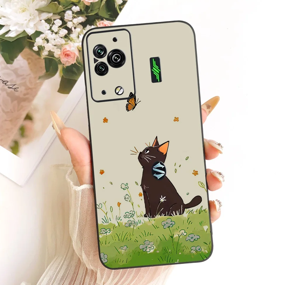 Cute Cat & Butterfly Design Silicone Case - Black Shark 5 Pro