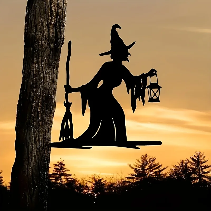 1pc Metal Witch Silhouette Garden Stake - Intricate Branch Design, Durable Outdoor Wall & Yard Decor for Halloween, Birthdays