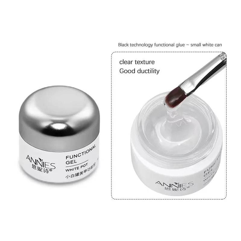 Annies Littel White Can Multiple Base Gel Top Coat Nail Extension Gel Rhinestones Functional