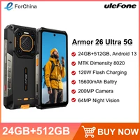 Ulefone Armor 26 Ultra 5G Rugged Smartphone Waterproof 6.78 inch 120W 15600mAh 200MP Camera 64MP Night Vision Android 13 NFC 1