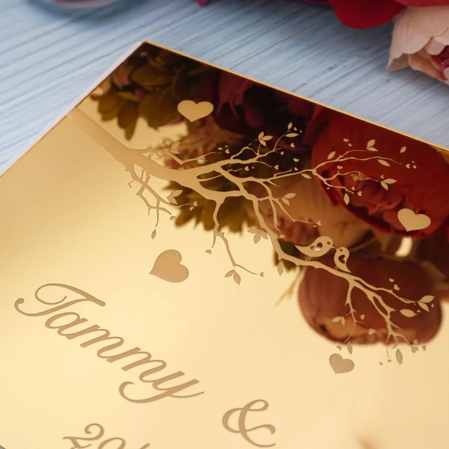 Acrylic Mirror Hardcover Wedding Party Gift Personalized Wedding Book Guest Signature Book 25*18cm