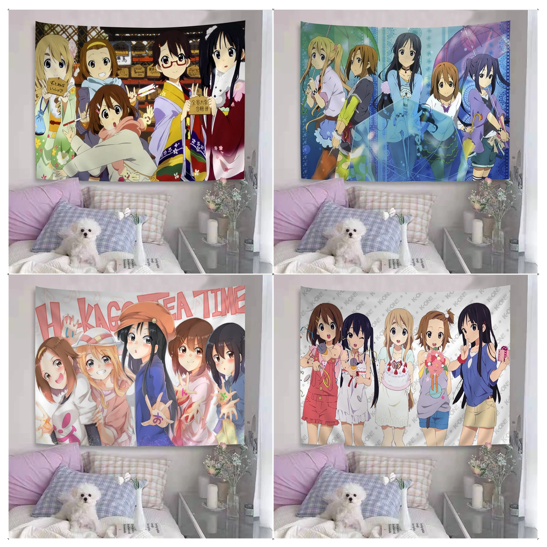 

New K-ON! Anime Colorful Kawaii Tapestry Wall Hanging Hippie Flower Carpets Dorm Cute Beautiful Girl INS Home Decor Gift