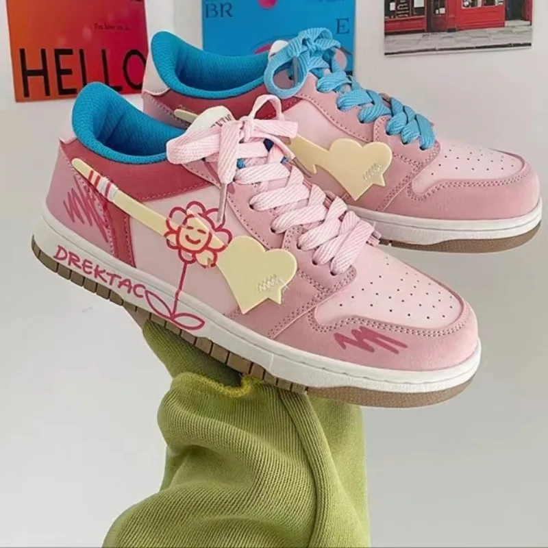 

Кеды женские на платформе, повседневная холщовая спортивная обувь, симпатичные розовые кроссовки с цветами, Вулканизированная подошва, в японском стиле Харадзюку, для бега