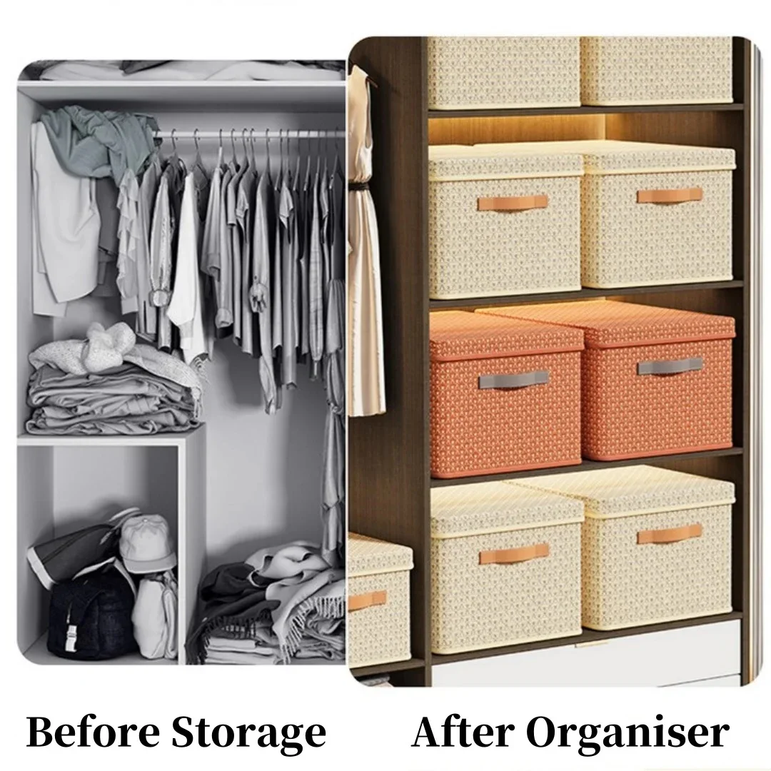 1pc Fabric Foldable Clothes & Quilt Storage Box With Lid Thickened PP Plate For Household & Dormitory Use 6