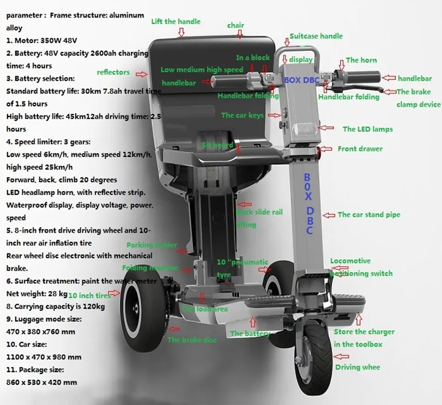 Hot Sale Outdoor 3 Wheel Folding Disabled Elderly Electric Tricycle Mobility Scooters Electric Wheelchair Adult Car
