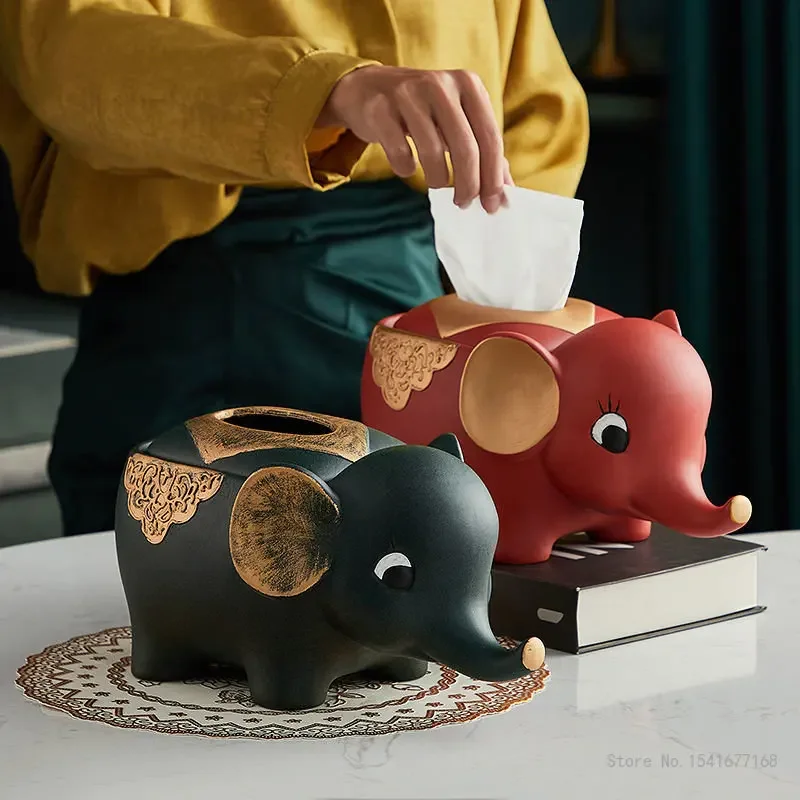Nordic Luxury Creative Ceramic Tissue Box Modern Household Living Room Dining Table Bedroom Decoration, Elephant Tissue Box, 1Pc