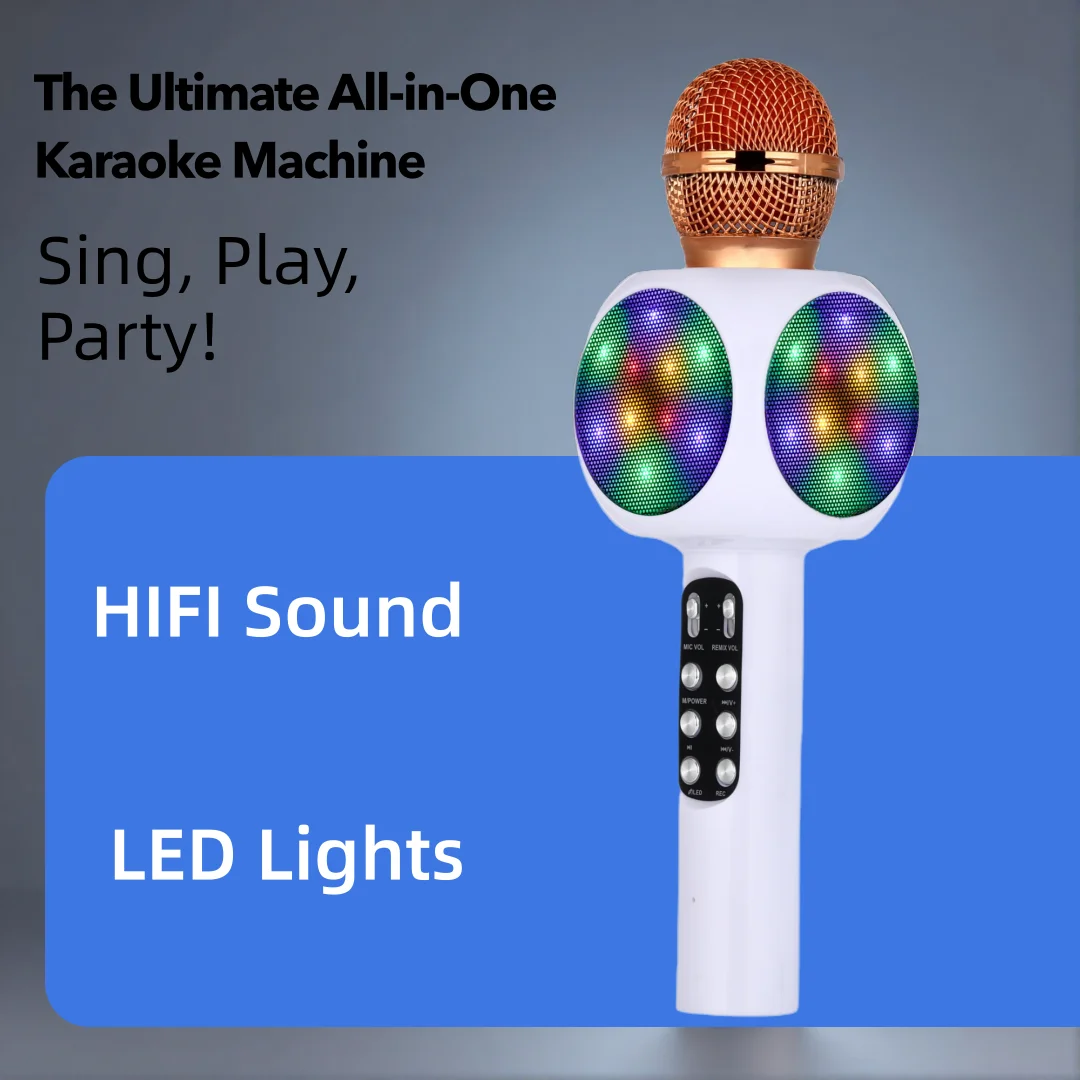 Karaoke Microphone Speaker Wireless Bluetooth With Led Lights_voghion.com