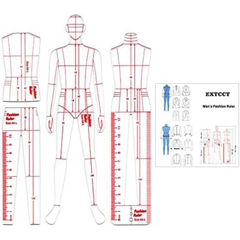 

Men's Fashion Illustration Ruler Ruler Set Acrylic For Sewing Humanoid Pattern Design, Clothing Measurement