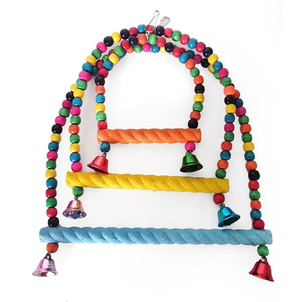 NEW Bird Colorful Swing Stick With Colorful Beads Bell Parrot Natural Wooden Toy Bird Cage Accessories