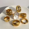 Croissant Chunky Rings for Women Gold Color 18K Gold Plated Wide Glossy Stainless Steel Ring Irregular Shell Stacking Jewelry 1
