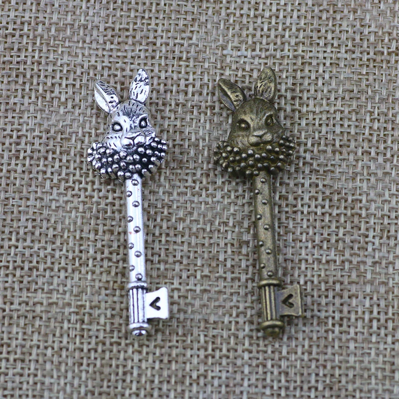 

5 Pieces/Lot 48*13mm Metal Material DIY Handmade Rabbit Key Accessories Jewelry Charms For Jewelry Making