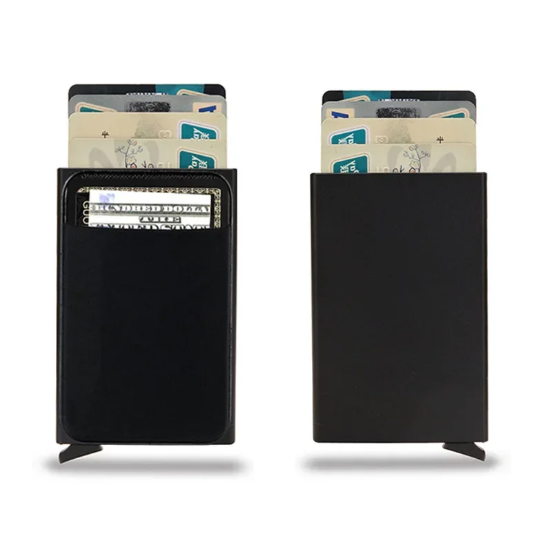 Wallet Card Holder Slim Aluminum Wallet with Elasticity Back Pouch Coin Pocket ID Credit Card Holder Automatic Pop Up Bank Case Mini RFID