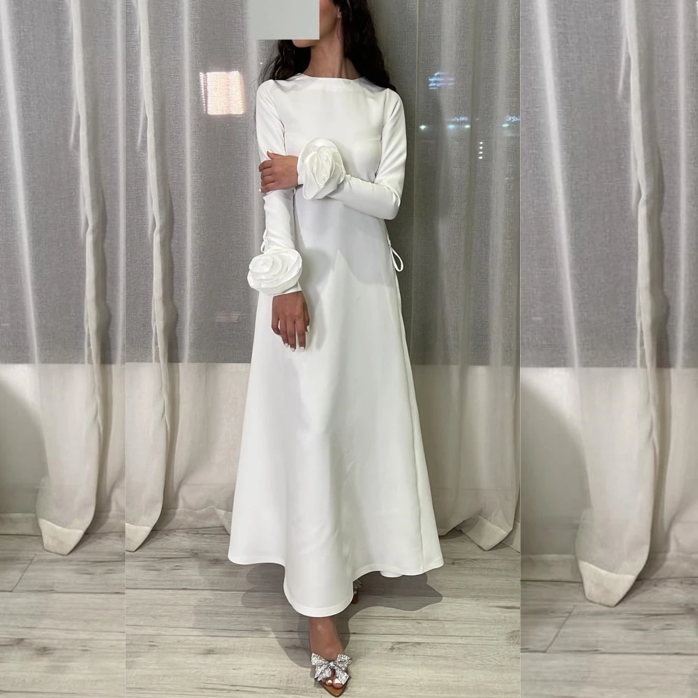 Jersey HandmadeFlower Ruched Clubbing A-line O-Neck Bespoke Occasion Gown Midi Dresses