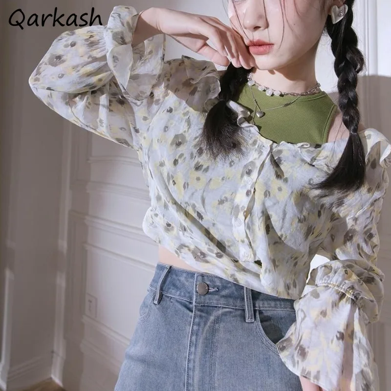 

Женские комплекты, рубашка с длинным рукавом и цветочным принтом, однотонные майки, корейская мода, элегантный летний топ в стиле High Street, Y2k, подходящий ко всему эстетический Новый