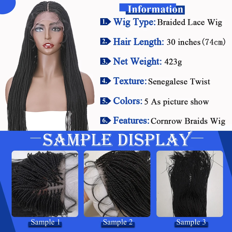 My-Lady 30inch Synthetic Braided Lace Front Wig Senegalese Twist Lace Wigs Knotless Braids Hair For Black Women Brazilian Style