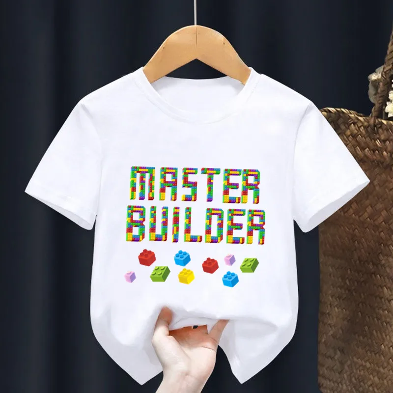 Master Builder Blocks Building Print Cartoon Kids T shirt Girls Summer Tops Baby Boys Clothes Children Short Sleeve T-shirts 3