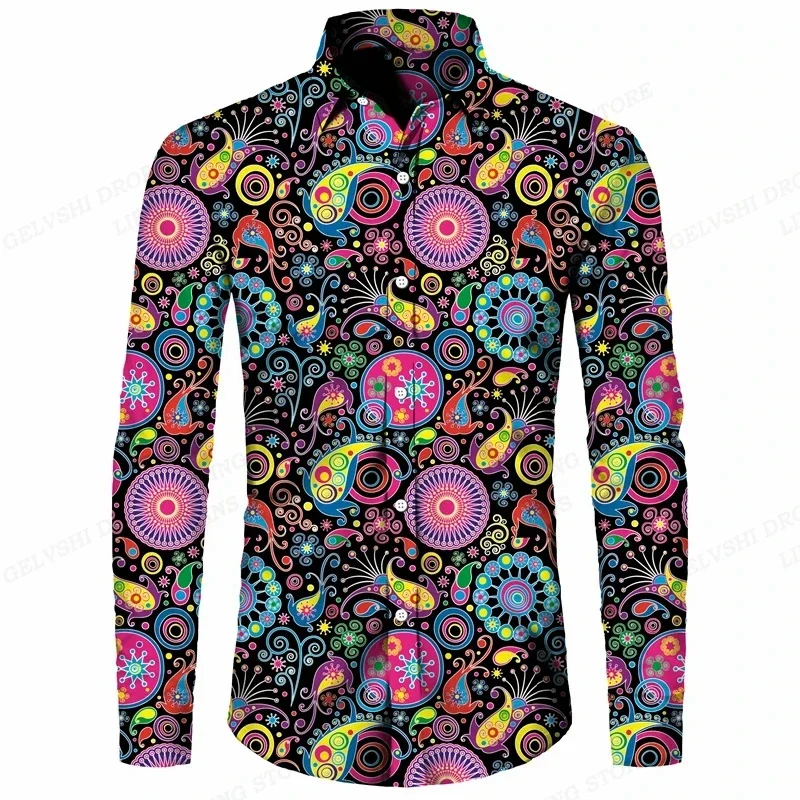 Paisley Floral Hawaiian Shirts Men Fashion Shirt Long Sleeve Beach Blouse Men's Clothing Button Down Camisas Men's Shirts Cuba