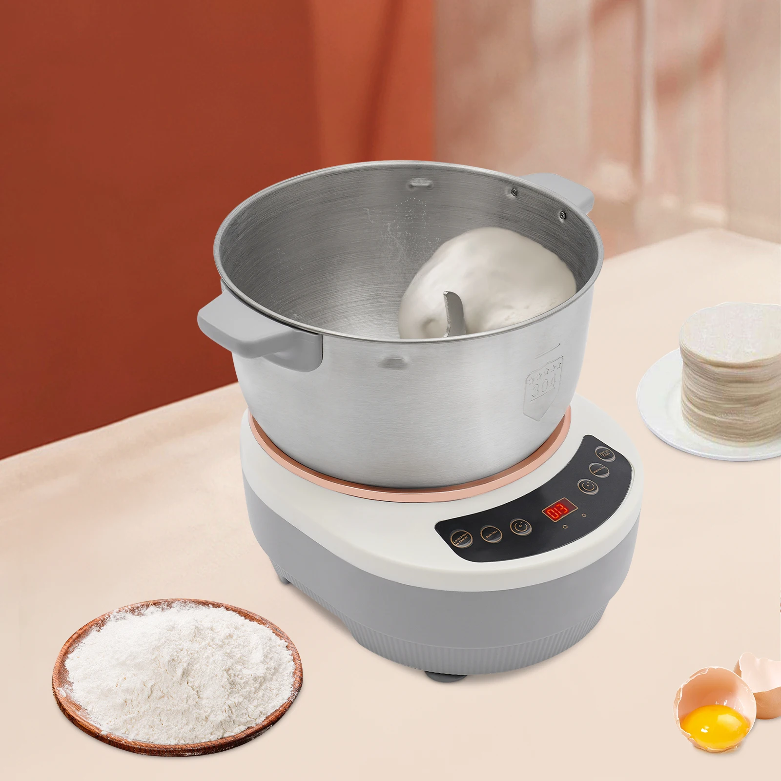Silver 5L Electric Noodle Machine Silver Household Noodle Making Dough Mixer Machine 304 Stainless Steel Silicone ABS 110V 60Hz